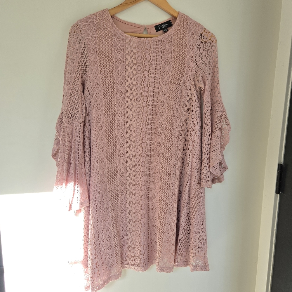Papillon Blanc Pink Lace Mini Dress